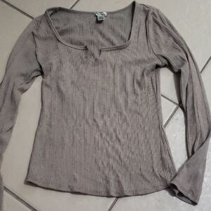 Bozzolo Taupe Long Sleeve Ribbed Top